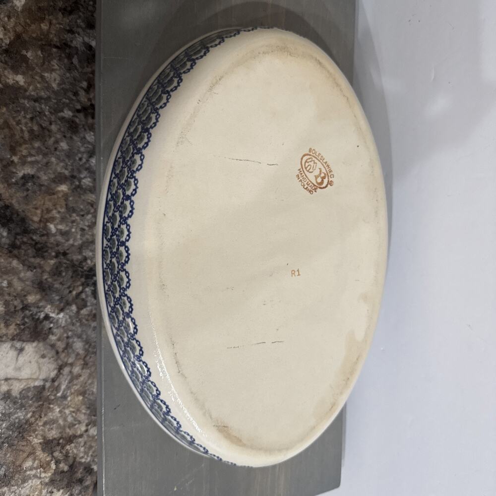 Vintage Boleslawiec Polish Pottery, Oval Deep Baking Dish, Blue And Green 14in - Picture 7 of 14